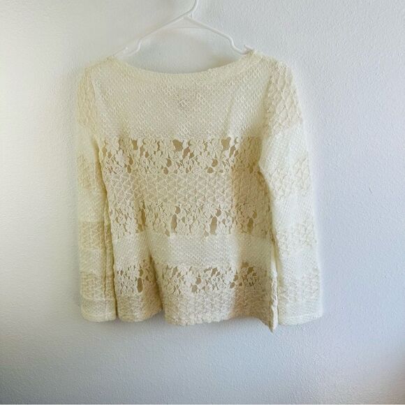 Meadow Rue Ivory Lace Stripe Wool Blend Sweater Size XS - Picture 3 of 3